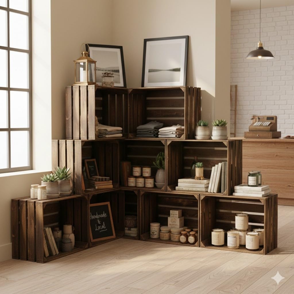 Gevlamde houten kisten in de set-aanbieding: originele, vintage fruitkisten, appelkisten uit het oude land voor meubelbouw of decoratie met de afmetingen 50 x 40 x 30 cm (set van 9 Gevlamde houten kisten in de set-aanbieding: originele, vintage fruitkisten, appelkisten uit het oude land voor meubelbouw of decoratie met de afmetingen 50 x 40 x 30 cm (set van 9