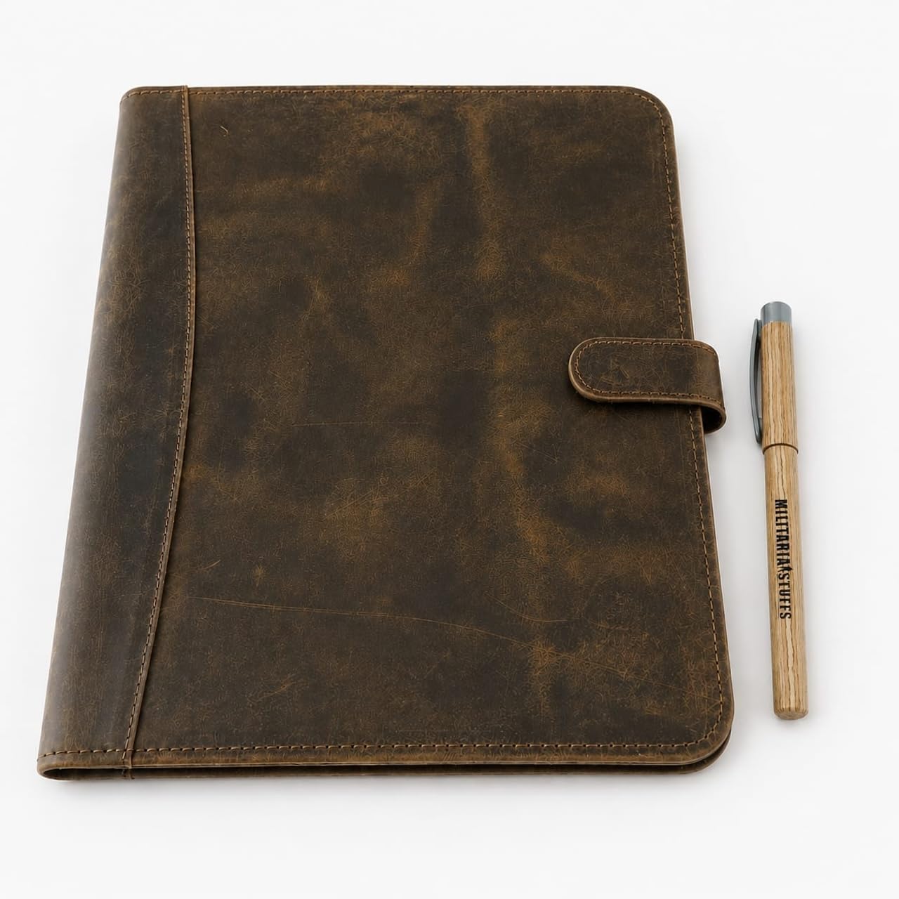 Portefeuille en cuir avec fermeture éclair pour homme et femme, porte-documents en cuir, classeur pour documents A4/bloc-notes, dossier en cuir, dossier de documents (marron)