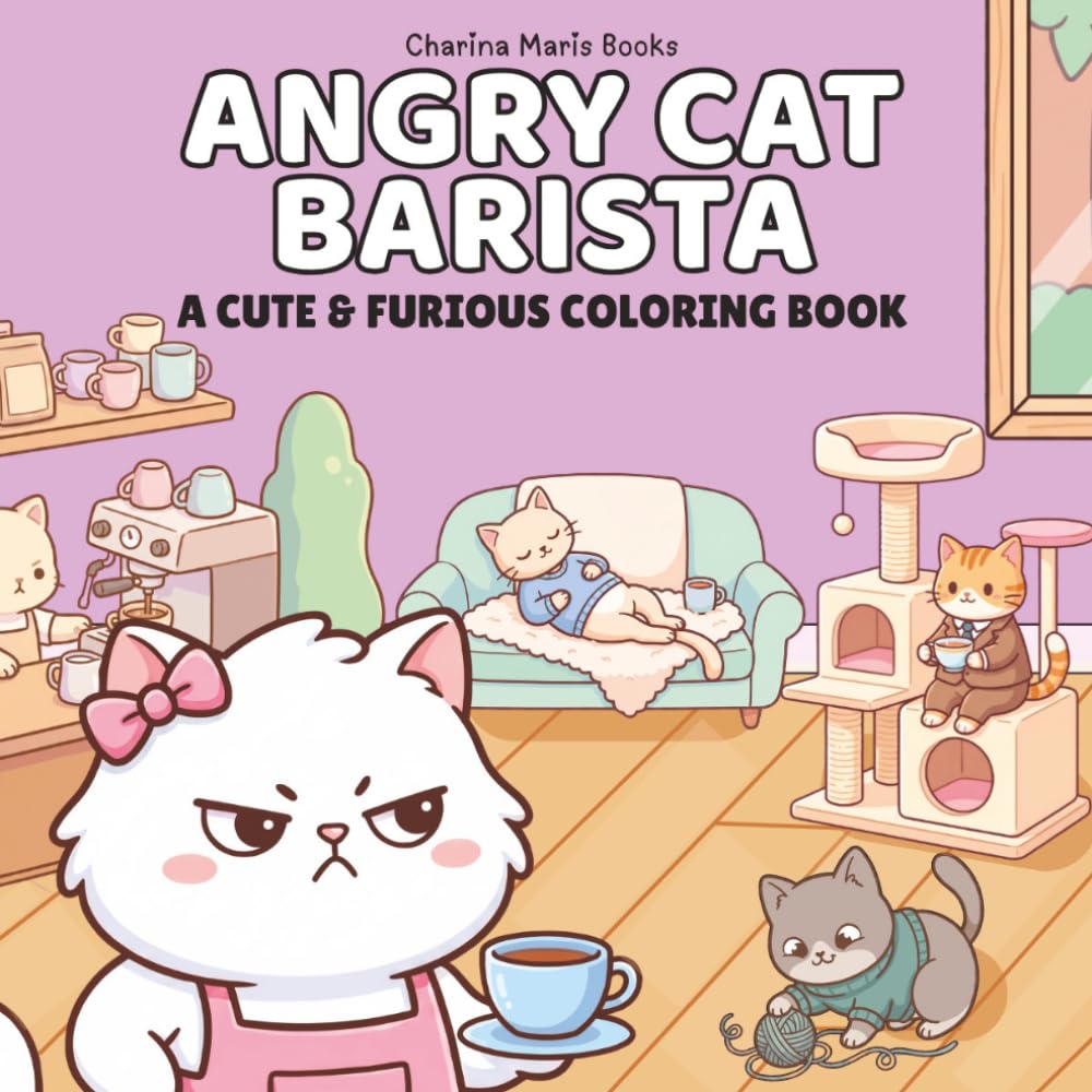 Angry Cat Barista: A Cute & Furious Bold and Easy Coloring Book