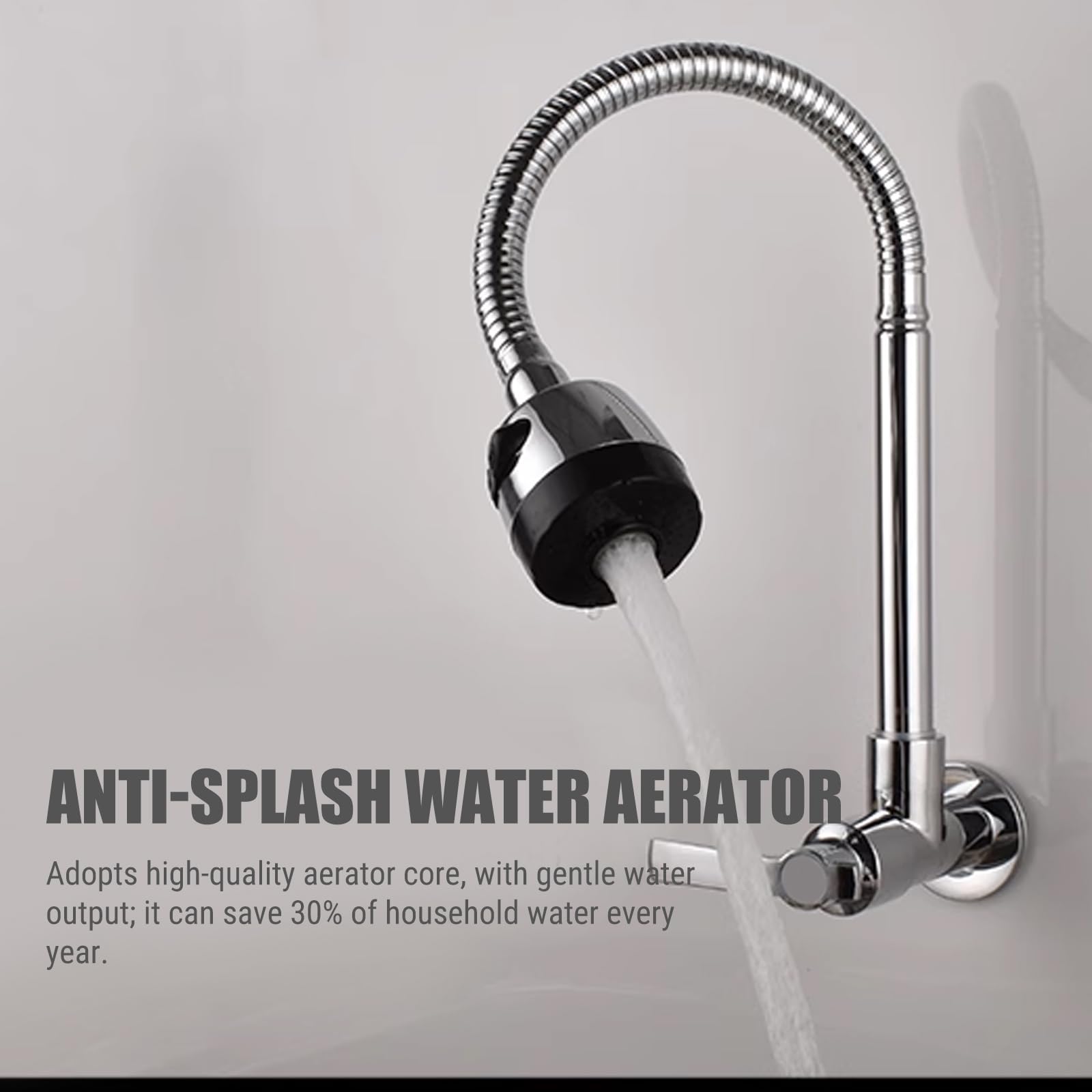 Grifo Cocina Fregadero De Pared Flexible, 360° Giratorio Grifo De Cocina Y BañO De Agua Fria Con 2 Tipos Aerosoles, Acero Inoxidable Monomando Grifo Para Fregadero De Cocina, Ahorro De Agua