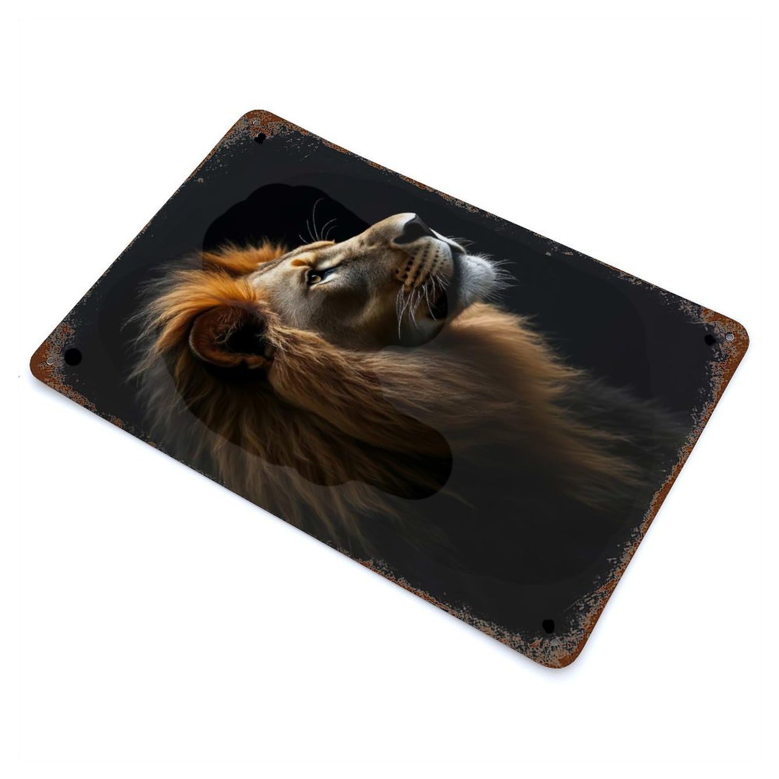 Garage Style Majestic Lion Portrait Vintage Rust Metal Sign 11.8"x7.9", Vintage Wall Decor for Bar And Workshop