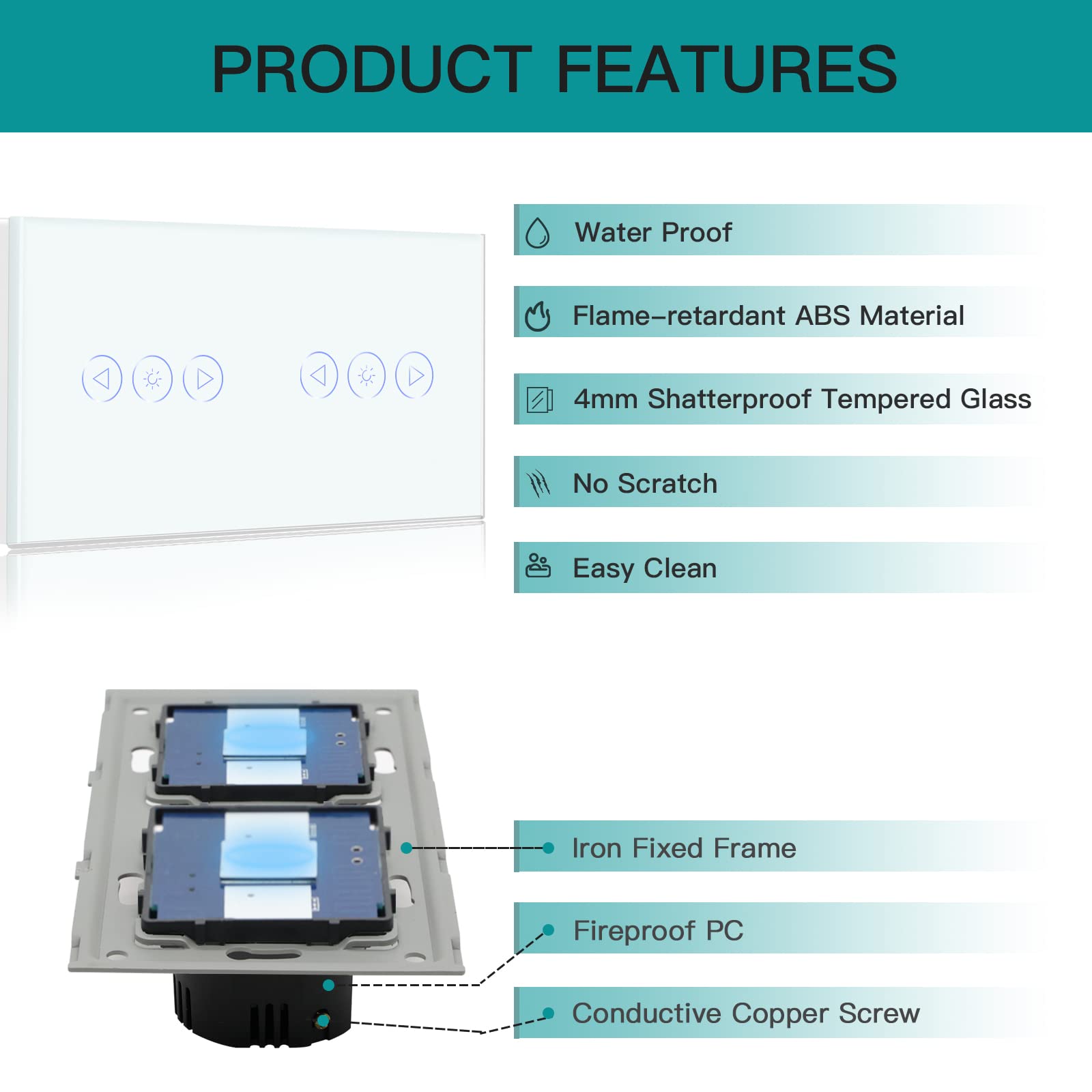 BSEED Zigbee Doppelt Dimmer Schalter Alexa Berührung Wandschalter Glasscheibe Dimmerschalter Alexa/Tuya/Google kompatible Glas(ZigBee Hub Erforderlich) Weiß