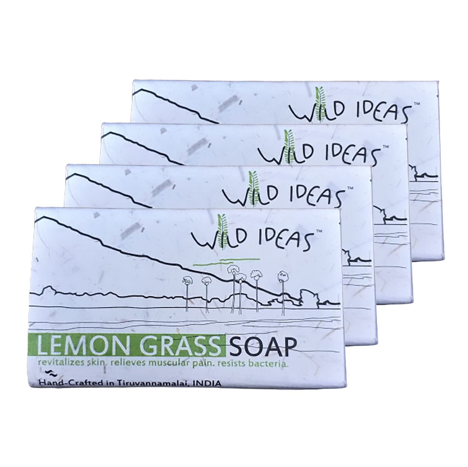 Wild Ideas Natural Hand Crafted Body Soap - Pack of 4 - Each 100 gm - Lemongrass Body Bath Soap