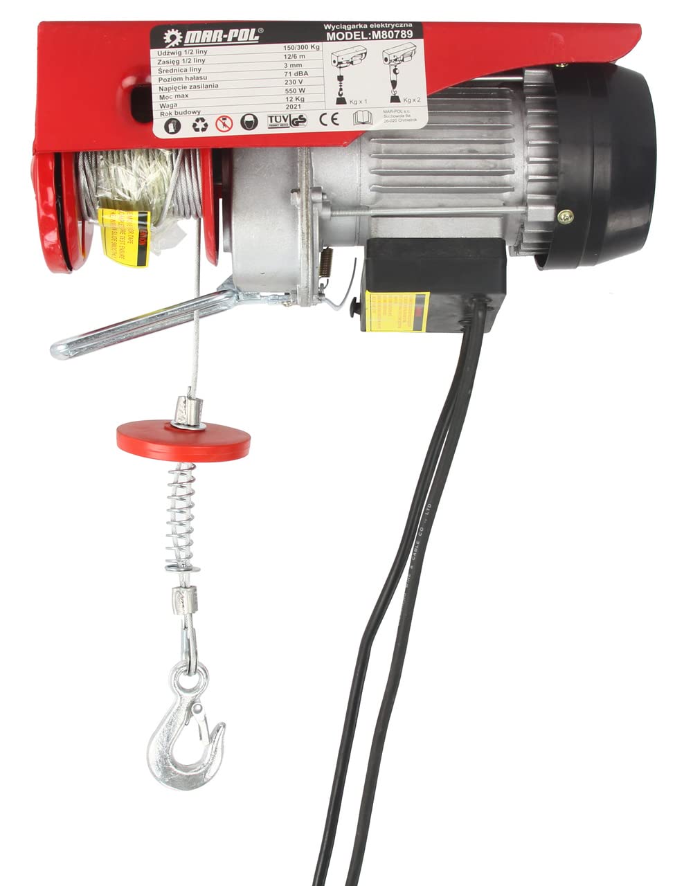 Argano elettrico Paranco sollevatore Montacarichi 150kg / 300kg 550W Verricello Corda Acciaio Ø3mm 12m/6m telecomando da Soffitto Balcone Professionale Domestico