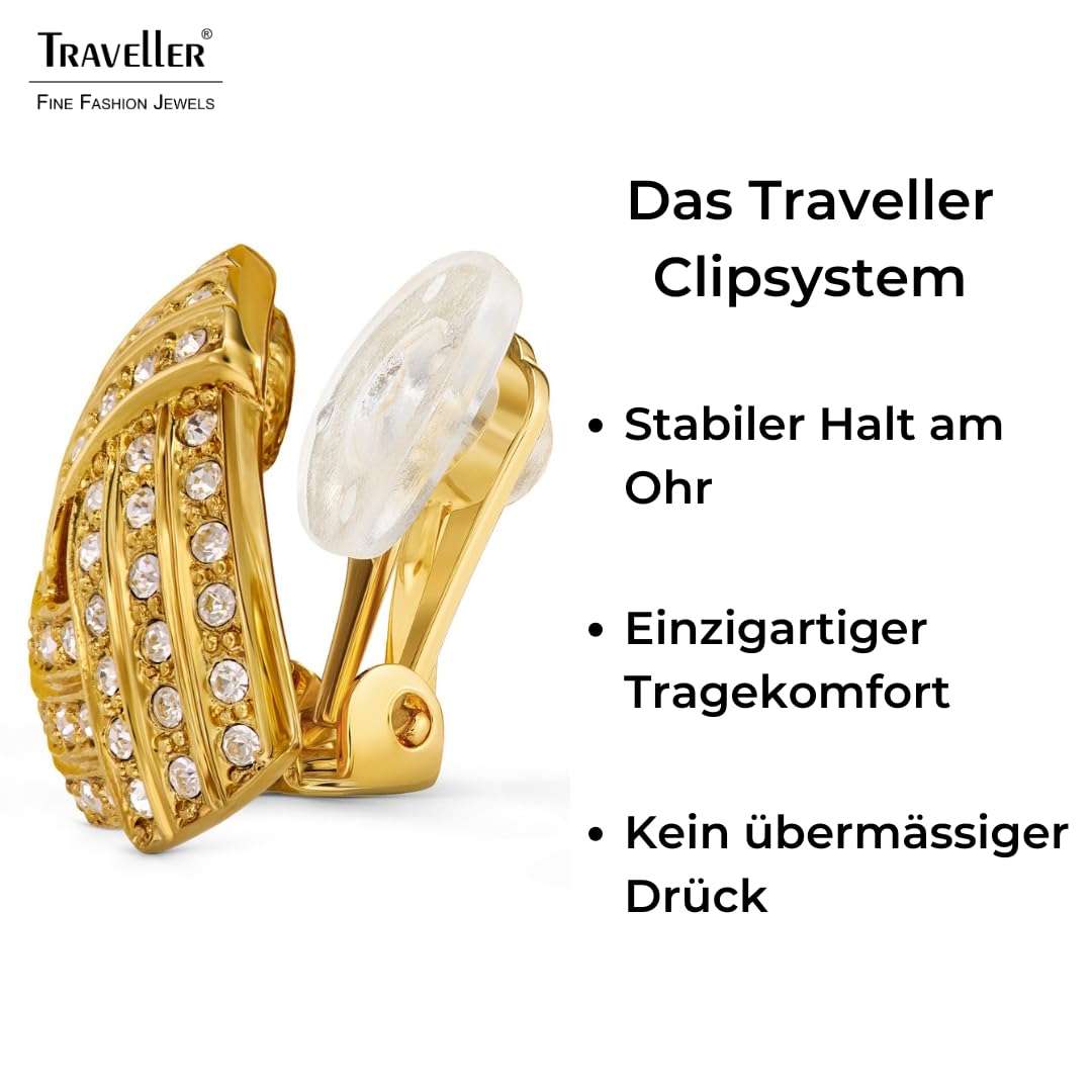 Traveller Ohrclip - Damen - 22kt Vergoldet - Kristalle - Dreieck - 15 x 15 mm - 157772