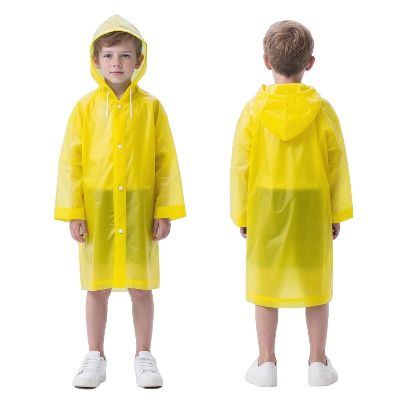 FACHOI Rain Coats for Kids, Waterproof Rain Poncho, EVA Clear Rain Poncho with Hood and Button, Portable Raincoat Rain Resistant Poncho for Camping, Emergency Situations, Travel F4-ETYY (Yellow)