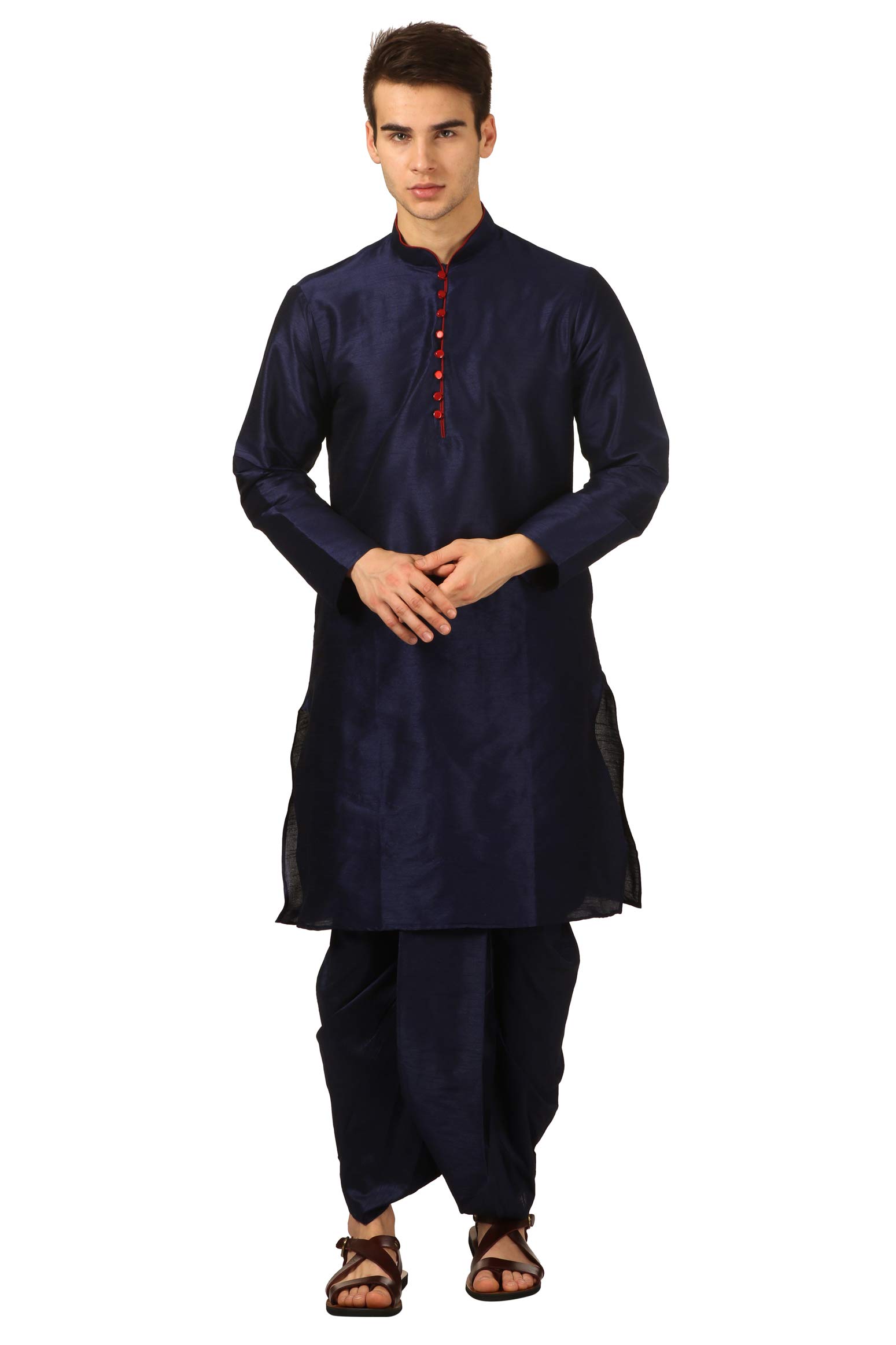 royal kurta Men's Regular Fit Silk Blend Dhoti Kurta Set (Blue)-picture-39