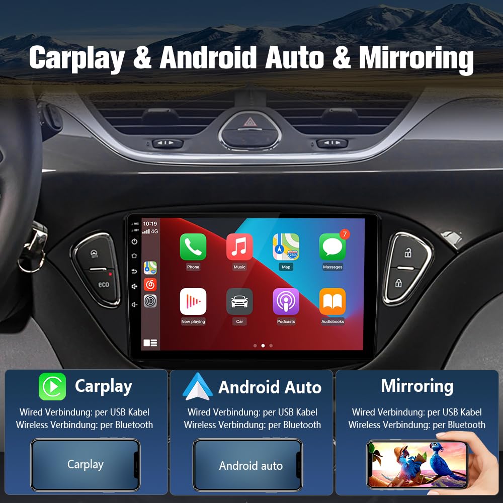 Junsun Android Autoradio für Opel Corsa E (2015-2019), Opel Adam (2013-2016) 2GB+64GB CarPlay, Android Auto, FM Radio, Bluetooth, WLAN, Navigtion, Lenkradsteuerung