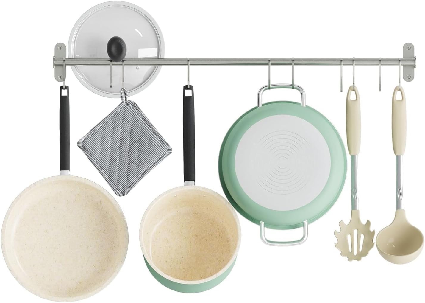 Lyon 31.5" Wall Mount Kitchen Utensil Holder With 10 S Hooks For Hanging Pots and Pans Set