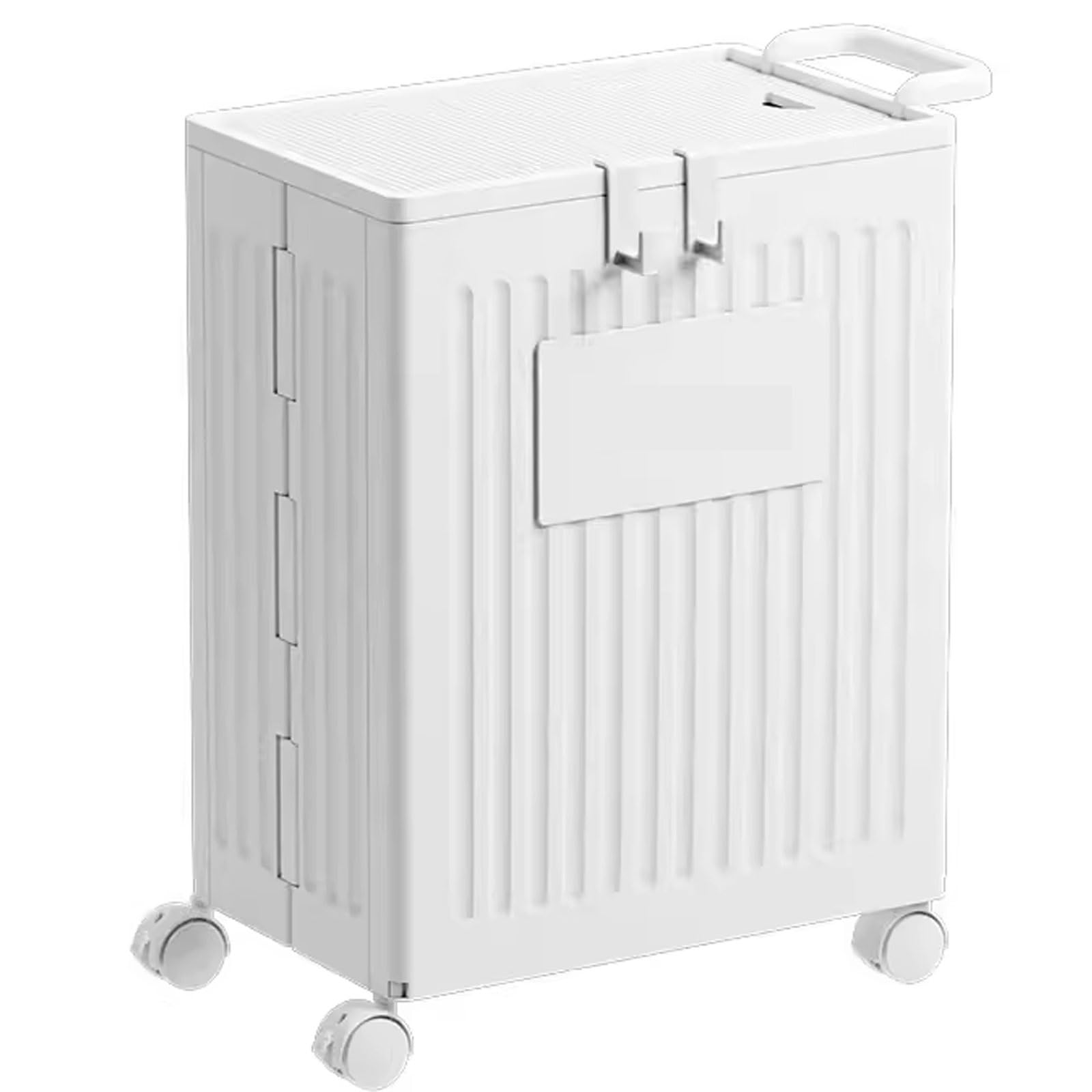Cesto Ropa Sucia con Tapa con 4 Ruedas Silenciosas Material PP Cesta De Ropa Sucia Multiusos Cesto Ropa Sucia Estrecho para Almacenes, Hoteles, Hospit(White)