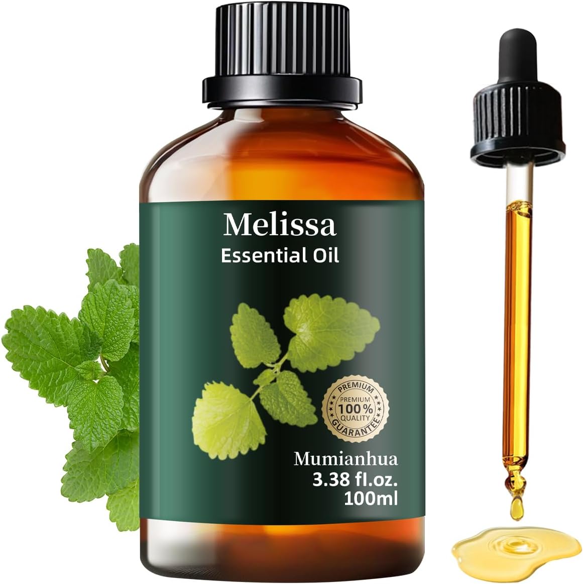 Melissa Essential Oil, Pure Melissa Oil Mumianhua Lemon Balm Oil, Uplifting Citrus-Herb Scent for Diffuser, Skin, Hair & Personal Care, 3.38 Fl Oz