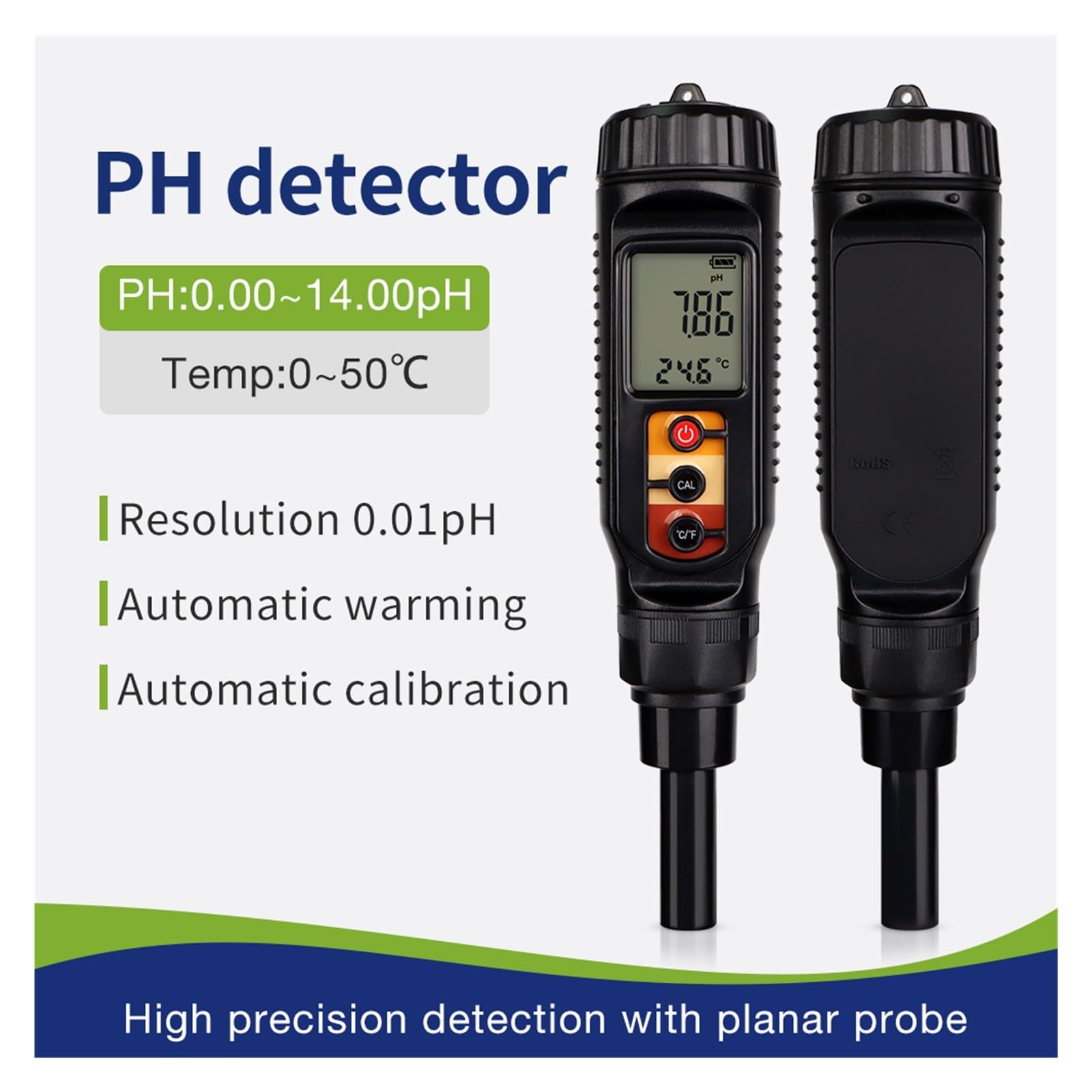 Tester wody, Cyfrowy miernik PH żywności 0,00~14, 50 ℃ Miernik temperatury z płaską sondą o wysokiej dokładności
