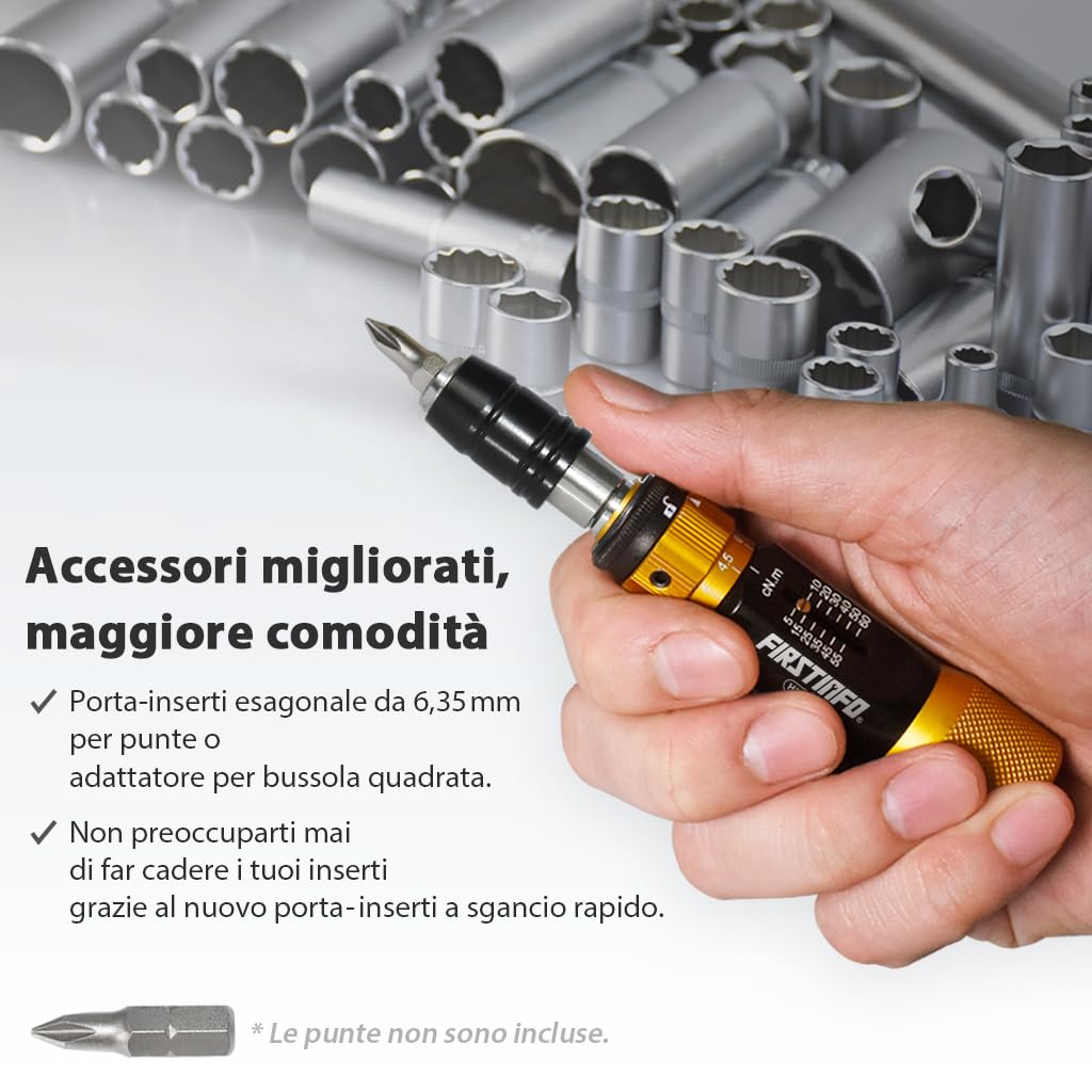 FIRSTINFO H5177 | Cacciavite Dinamometrico di Precisione Certificato | Attacco Rapido Hex 1/4" | Coppia Regolabile 5–60 cNm (0,05–0,6 Nm)