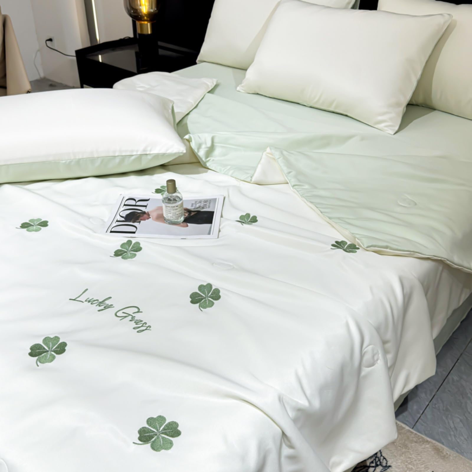 Odot Seda de Hielo Edredón Sin Funda 2.5 TOG Single A King (Verde de la Suerte,150x200cm)