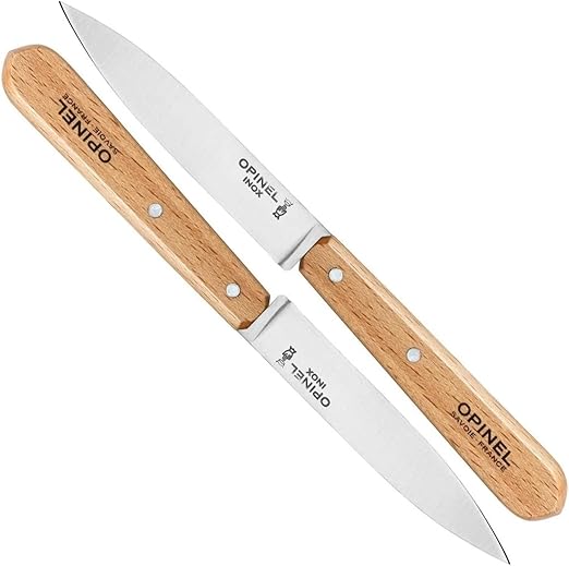 Opinel No. 112 Paring Knives 2 Piece Set, Sandvik 12C27 Steel Everyday Use Prep Knives for Chopping, Peeling, Slicing, Trimming, Stabilized Sustainably Harvested Beechwood Handles, Made in France