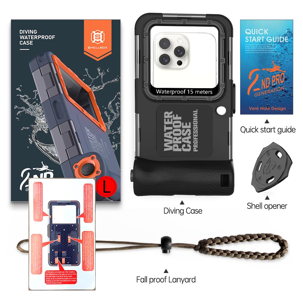 Custodia subacquea impermeabile per snorkeling e immersioni per iPhone 16/15/14/13/12/11 Pro Max 15m/50ft Custodia impermeabile professionale per immersioni subacquee Custodia per foto e