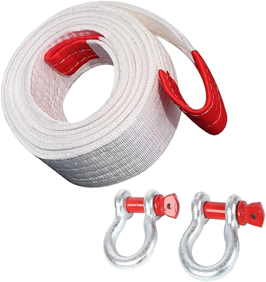 Heavy Duty Tow Strap with Safety Strip Hooks 5 Meter/16.4 Ft Car Trailer Emergency Recovery Towing Cable 8 Tons Towing Accessory for Car with Bag Hooks(White2,2 Meters 5 tons)