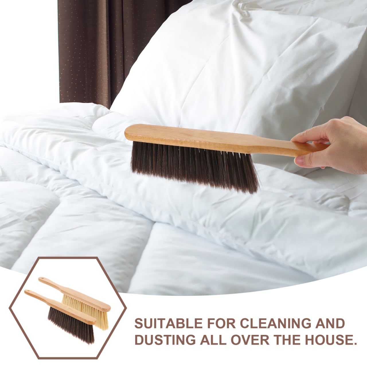 Alipis Set 2 Spazzole Pulizia Casa E Letto Con Manico in Legno Spazzola a Mano Multiuso Per Rimuovere Polvere Da Divani Finestre E Fessure Setole Morbide Dimensioni 14X2.7X1.4 Pollici