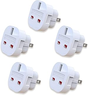 Pack of 5 UK to US Plug Adaptor Type G to Type A and B from UK to USA, Canada, Australia, Jamaica, Barbados, Mexico, Thailand, China, Japan and more 3 pin to 2 Pin American Travel Adapter Plugs