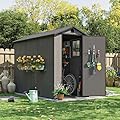 Patiowell 4 x 8 FT Plastic Outdoor Storage Shed with Floor, Resin Outside Shed with Windows and Lockable Door for Backyard Garden Patio Lawn, Easy Installation, Dark Gray(Fit-it Shed)