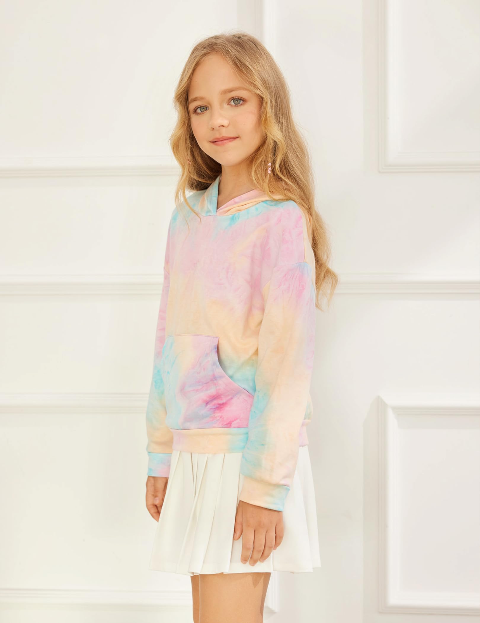 Dziecięca bluza z kapturem z długim rękawem z nadrukiem tie dye pulower miękka urocza sportowa bluza z kapturem