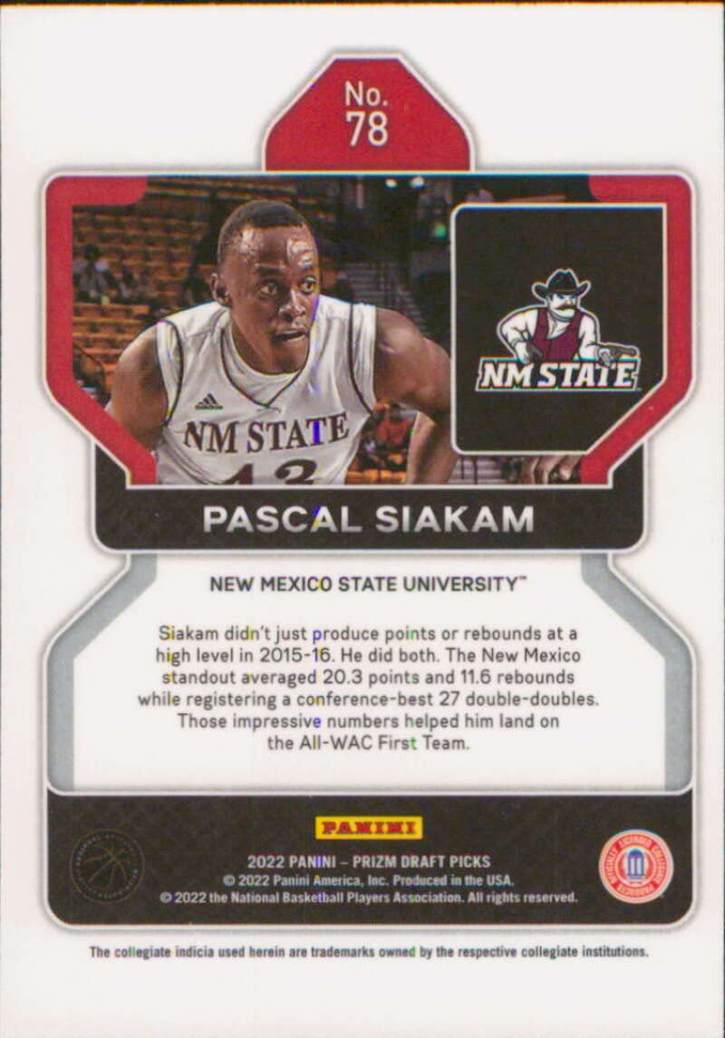Amazon.com: 2022-23 Panini Prizm Draft Picks #78 Pascal Siakam New