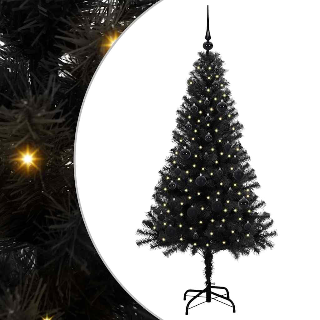 vidaXL Christmas Tree with 150 LEDs with Stand Black 150 cm PVC, Modern Christmas Tree, Artificial Festive Ornament, Indoor Living Room Decor, Warm LED Lights, Minimalist Holiday Display