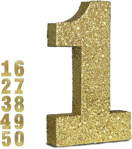 Decoraciones de cumpleaños con purpurina dorada de 7.8 pulgadas, centros de mesa para decoración de mesa, decoración de mesa de cumpleaños de