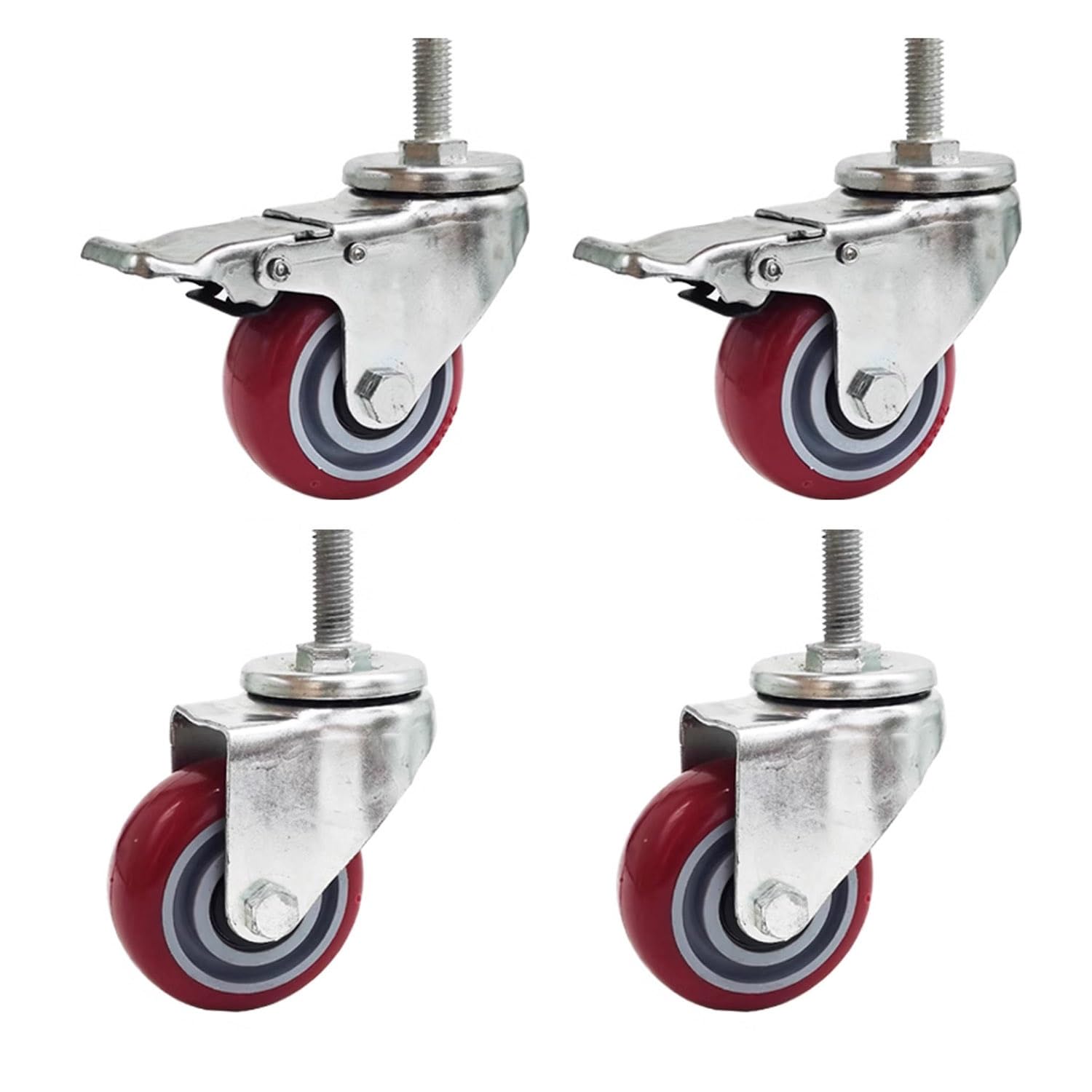 75/100/125mm Lenkrollen, M12 M16 M20 Gewinde Industrielle Rollen, 4pcs PU Rollen mit Bremse, Maximale Tragfähigkeit 560kg, for Geräte/Möbel/Trolley(3inch,M16*60)