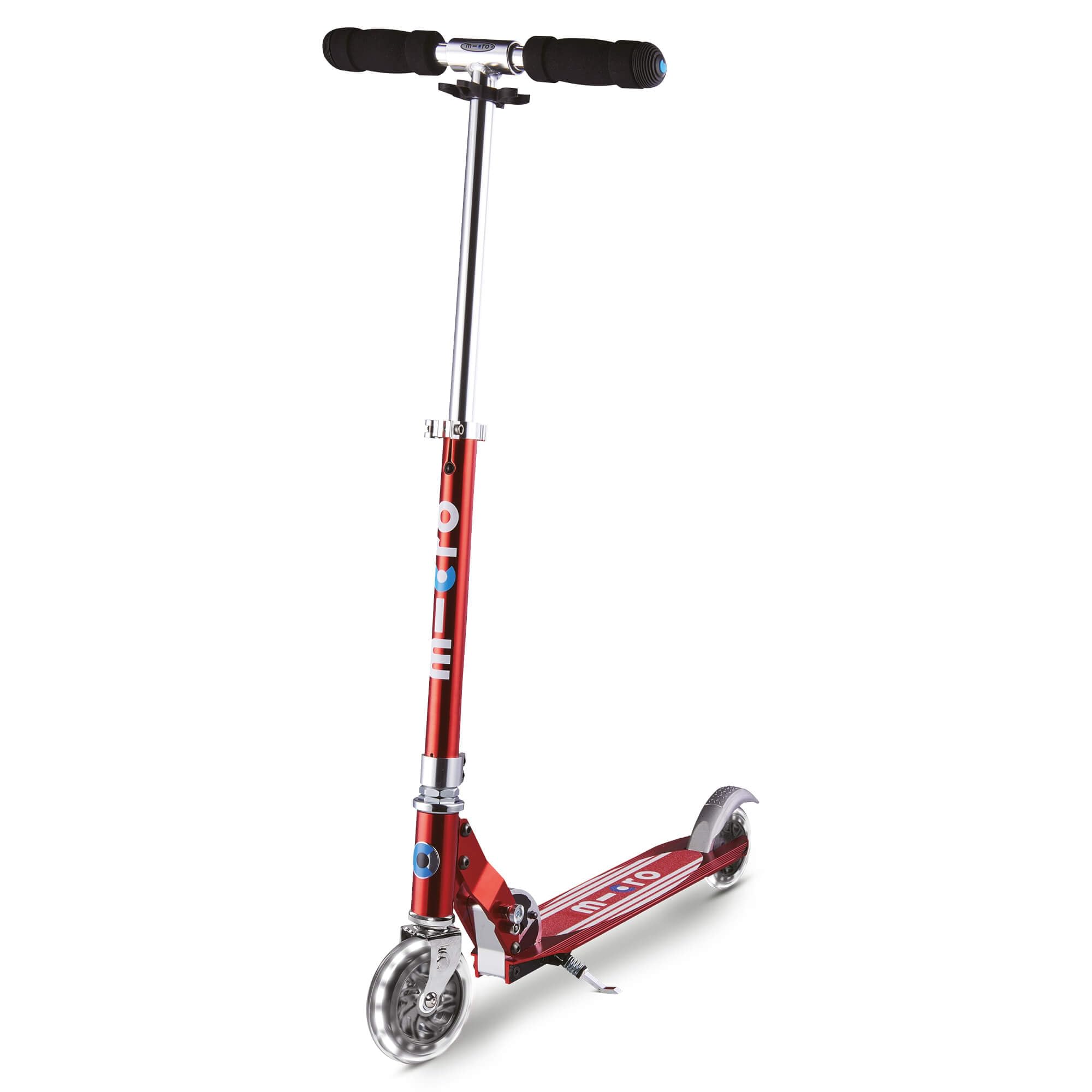 Micro Scooters | Micro Sprite Classic LED Children's Scooter | Handlebar Adjustable | Light Up Wheels | Foldable | Kickstand | 5 to Teen | Boys & Girls | Red Stripe