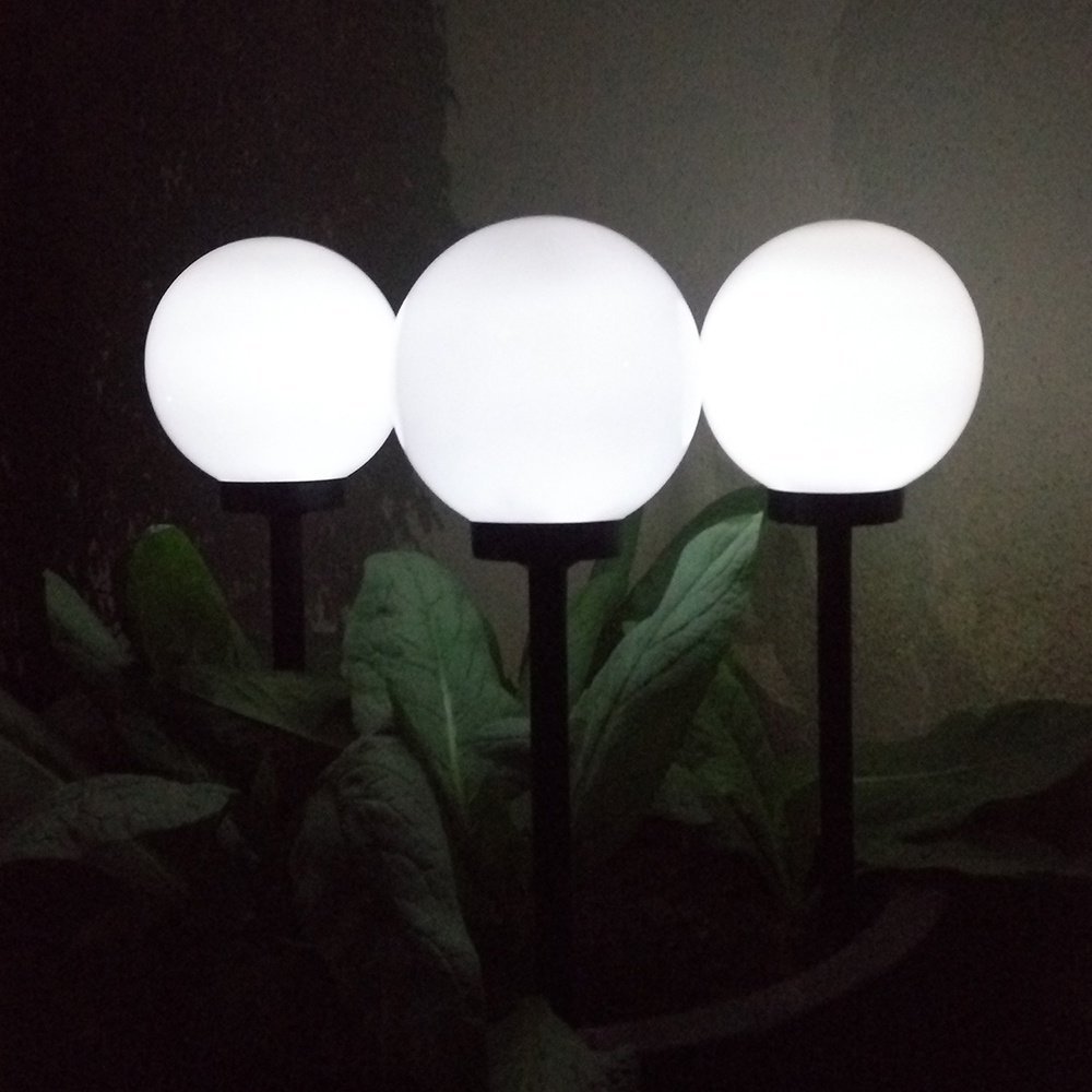 Green Blue GB121 4x Außensolarlampe Solarkugel Solarleuchte LED Leuchtkugel Garten Beleuchtung (Weiß, 4 Stück - 15 cm)