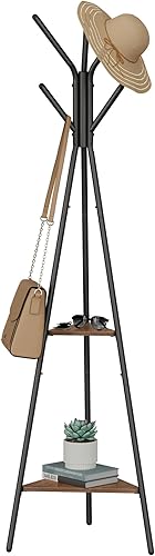 Miniatura 13 de VASAGLE Perchero, Soporte para abrigos con 3 estantes, árbol de pasillo independiente con ganchos para bufandas, bolsos, paraguas, marco de acero,