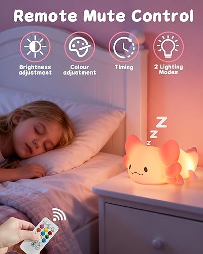 Miniatura 4 de ZKLiLi Luz Nocturna a Control Remoto para Niños con Forma de Ajolote, Linda Lámpara Regulable con Forma de Ajolote, Luz Nocturna con Temporizador y