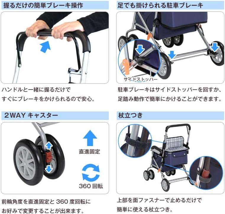 Amazon | シルバーカー ボクスト ネイビー 64奥行き x 48幅 x 91高さ