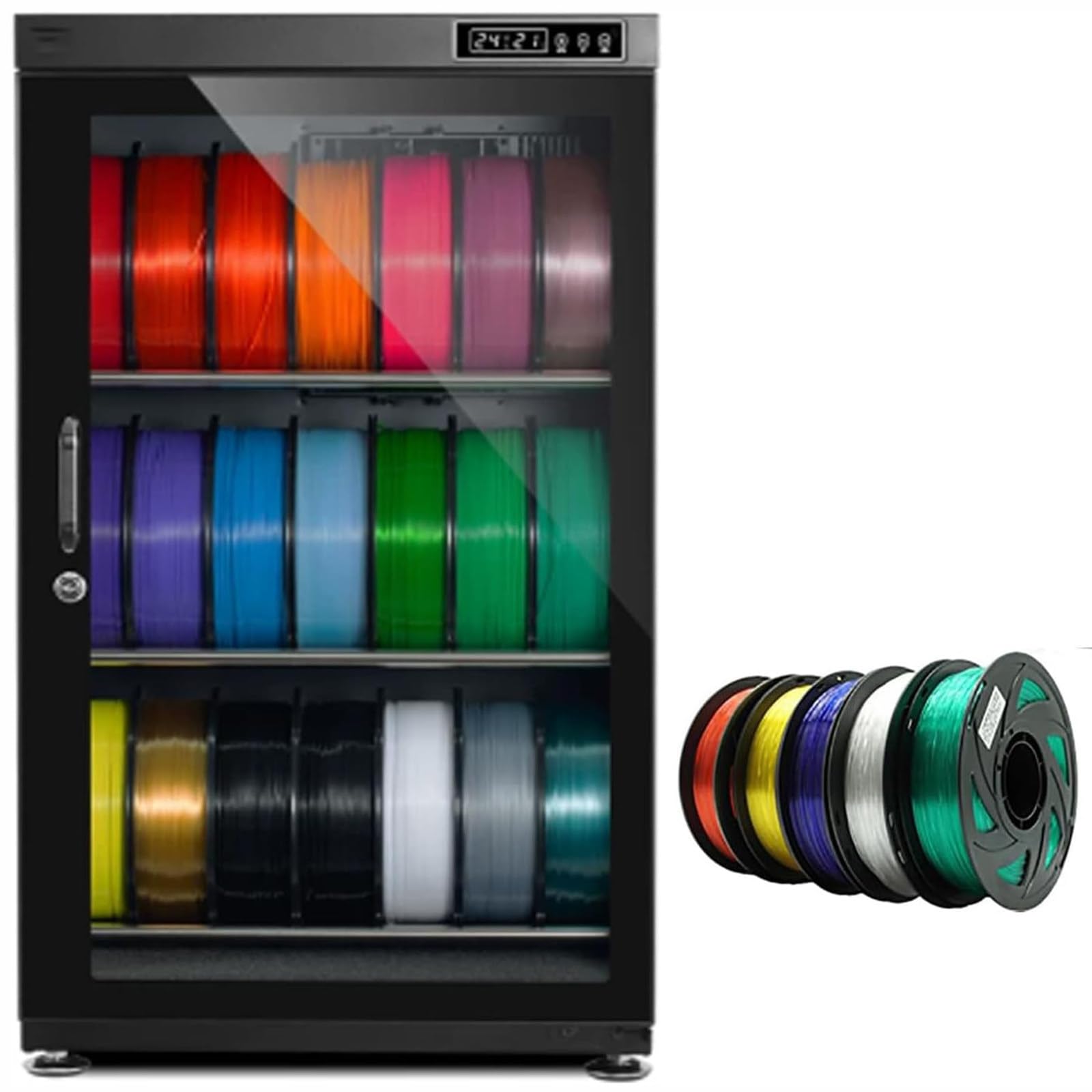 DPQYJPP Filament storage box,3D printer filament dehumidifying cabinet,auto humidity control (rh15%-rh60%),for pla petg abs tpu,holds up to 10-12/15-18 rolls,3D printer filament storage box 115L