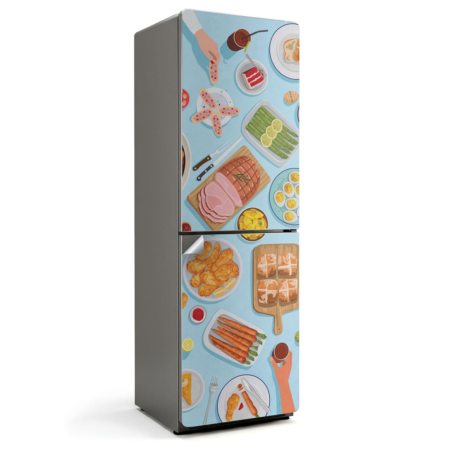 Sticker frigo 60x190 cm couvrant entièrement avec motif festin gourmand
