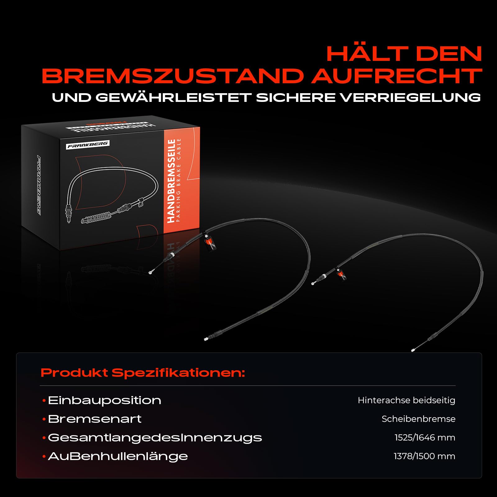 Frankberg 2x Handbremsseile Hinten Kompatibel mit Talento Kasten 296 NV300 Kasten X82 NV300 Kombi X82 Vivaro B Kasten X82 Trafic III Kasten FG Replace# 365312075R