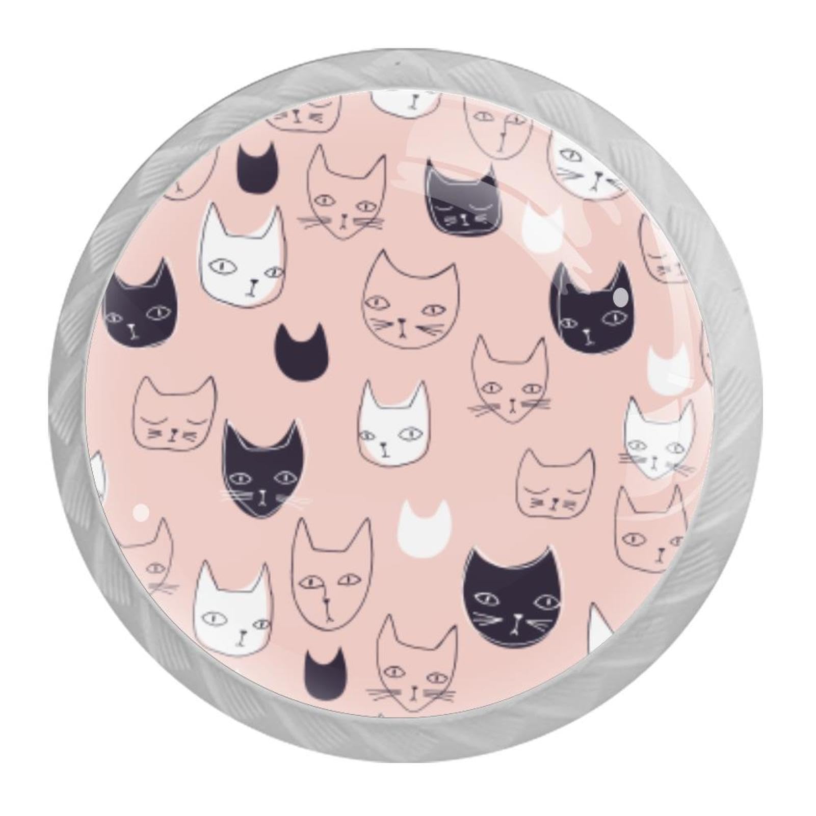 Tqmspg Multi11 4 Pieces Drawer Pulls Cats And Doodle Patterns Door Knobs Dresser Handles For Kitchen Wardrobe Cupboard Hardware Furniture