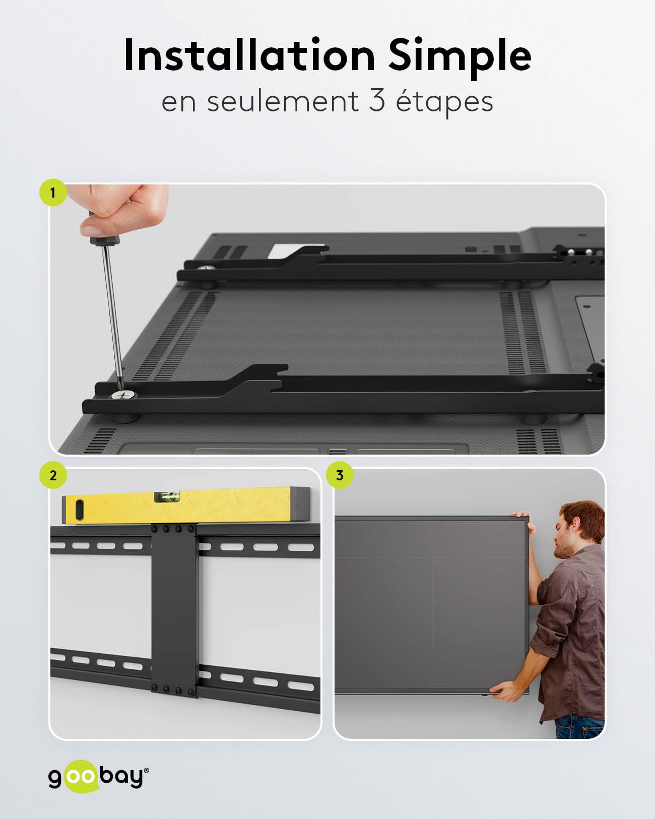 goobay Support TV Mural Fixe 43-100 Pouces Ultra-Plat 29 mm VESA 600x400 Jusqu'à 70 kg - Basic FIXED XL - 49742