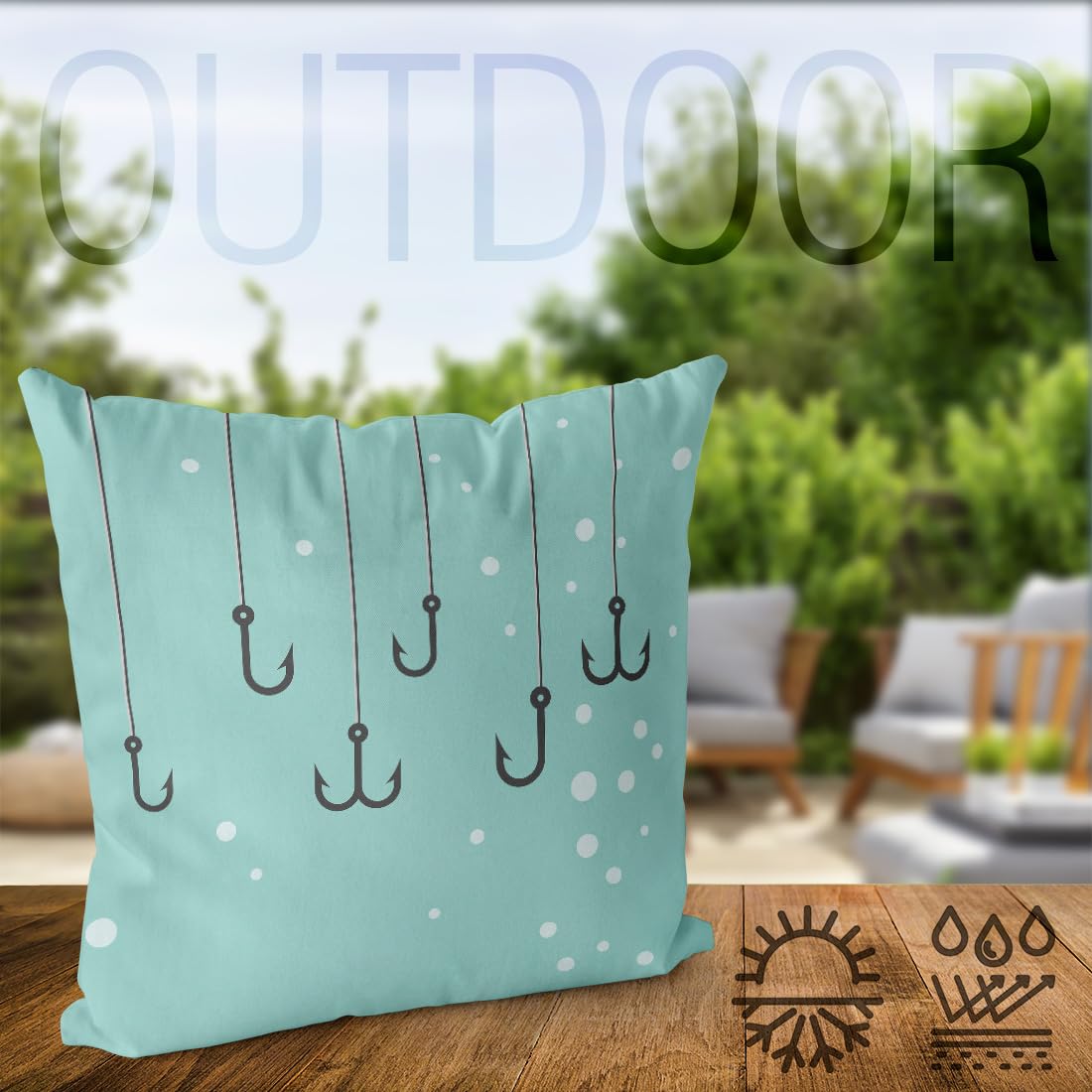 VOID Ami da pesca con pesce pesce, federa per cuscino per divano, soggiorno, decorazione impermeabile, cuscino da giardino, dimensioni: 80 x 80 cm