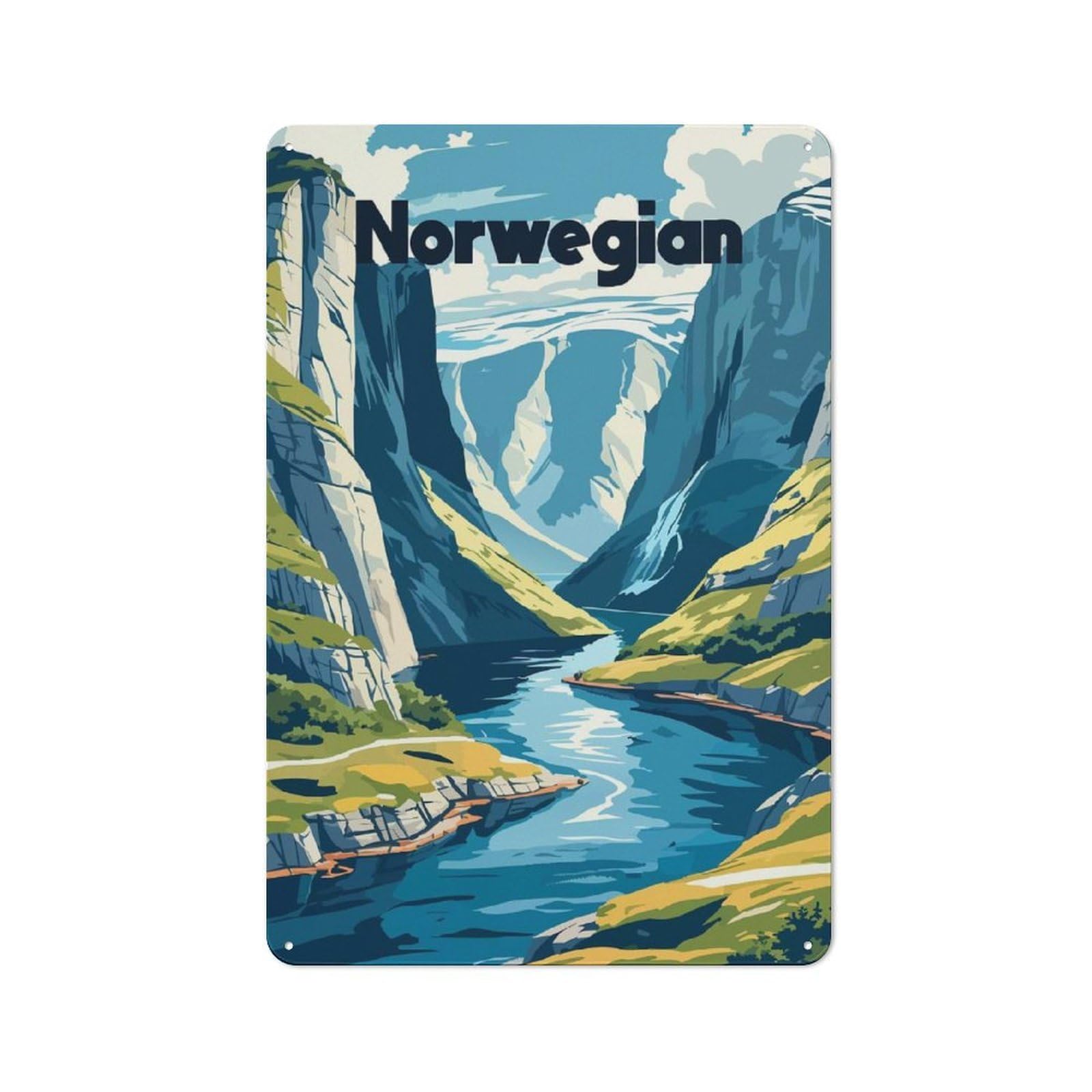 Junmoney Style-20 Metal Wall Sign 30X20cm Featuring Norwegian Landscape Illustration For Bar Or Restaurant, Gift For Bar Decor Enthusiasts During The Christmas Season