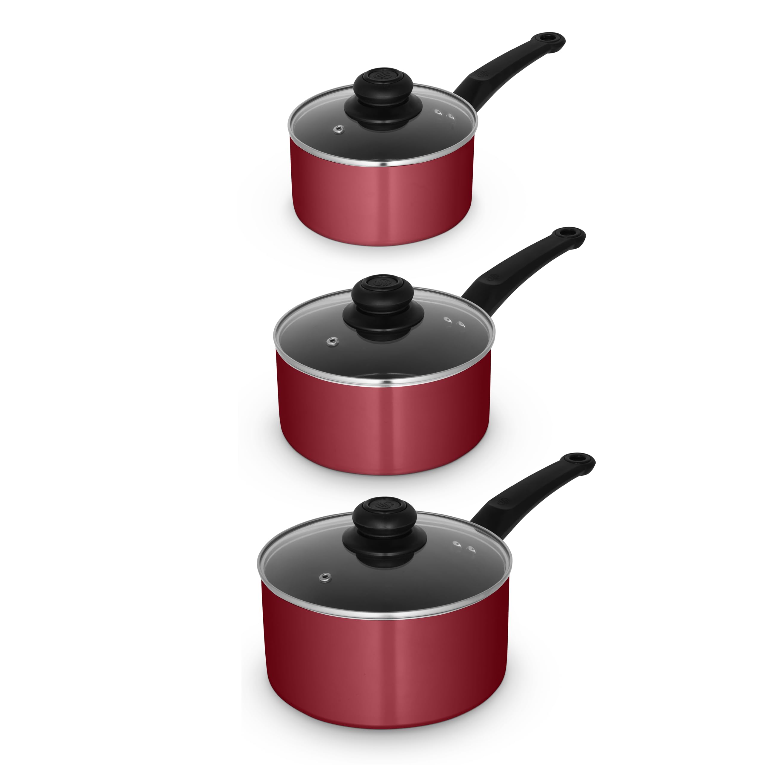 Swan Unisex Red Townhouse 3 Piece Saucepan Set In | Size: A