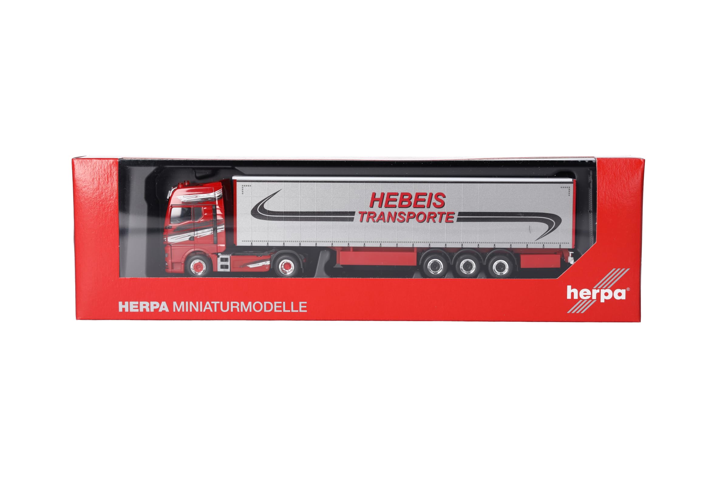 Herpa LKW Modell MAN TGX GX Gardinenplanen-Sattelzug Hebeis Transporte, Miniatur im Maßstab 1:87, Sammlerstück, Made in Germany, Kunststoff