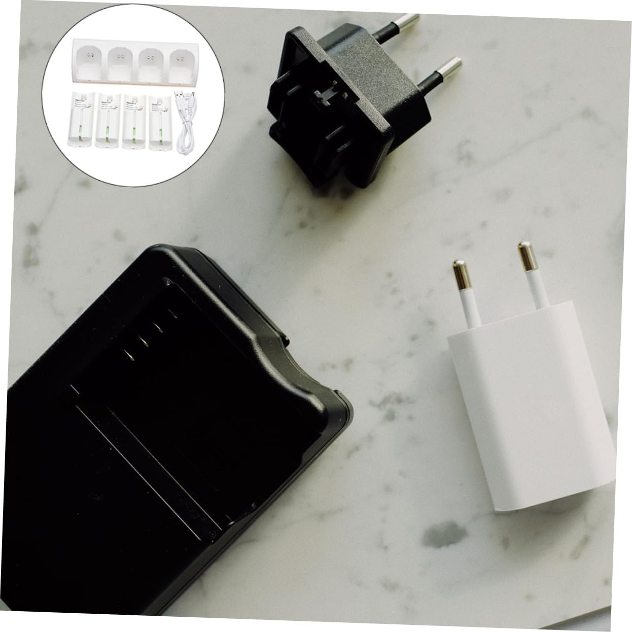 Angoily Batería de Luz Azul Cargador de Batería de Ranuras Adaptador para Uso Videojuegos Cargador de Inteligente Compatible Recargables