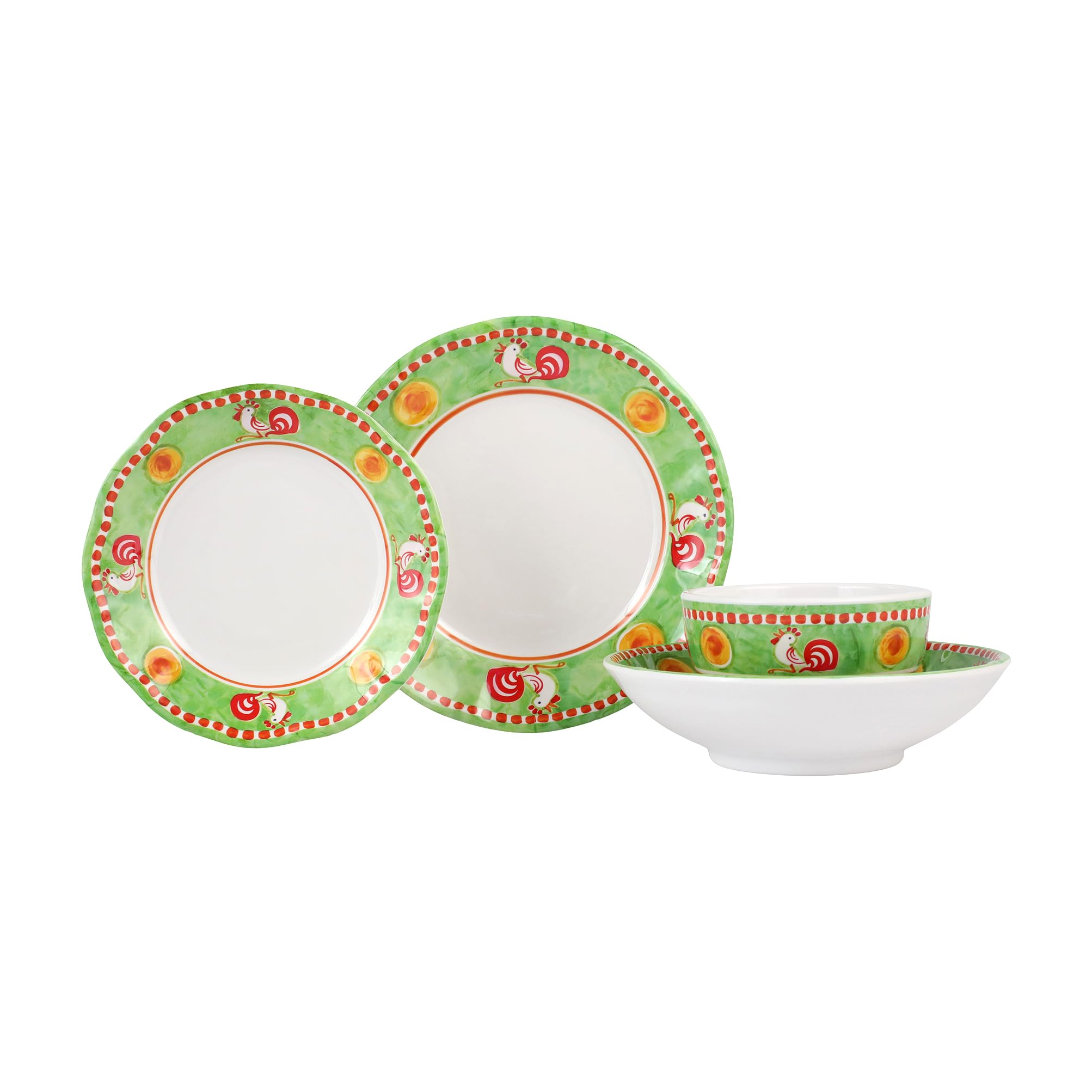 Vietri Campagna Gallina - Set di stoviglie in melamina infrangibile e leggera, con piatto da 12,7 a 25,4 cm, colore: Verde