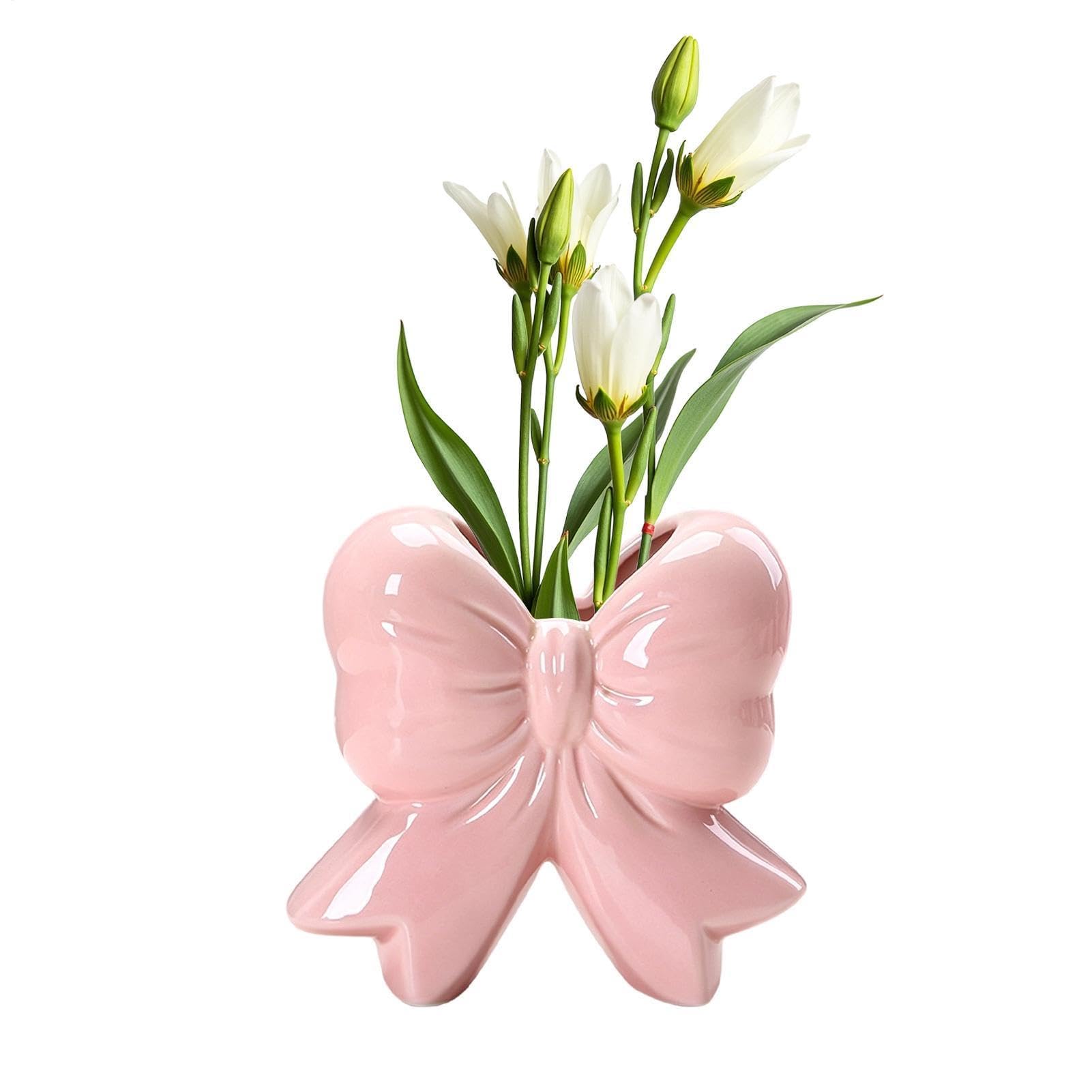 Bow Vase for Flowers, Ceramic Bow Makeup Brush Holder, Vases Home Accessory, for Home Office Shelf Table Living Room