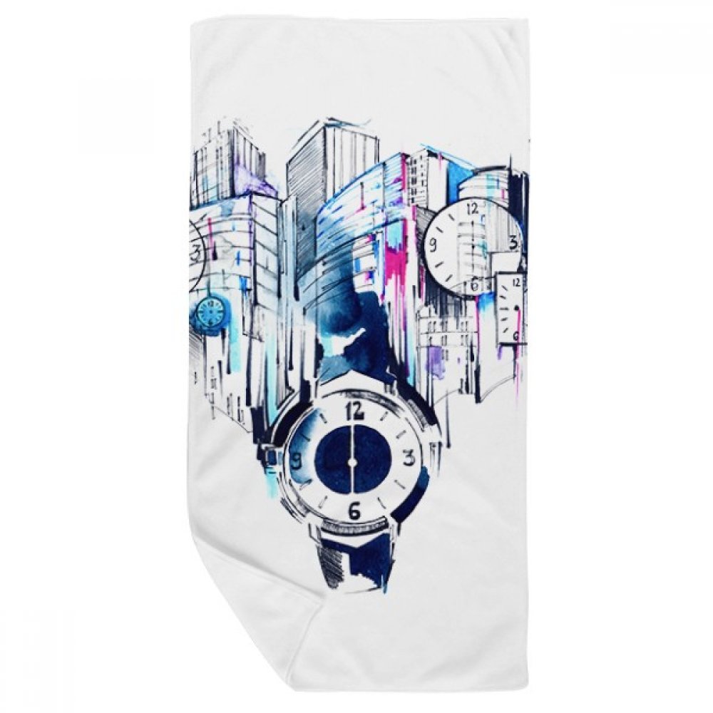 Serviette de bain horloge aquarelle absorbante et douce 35x70