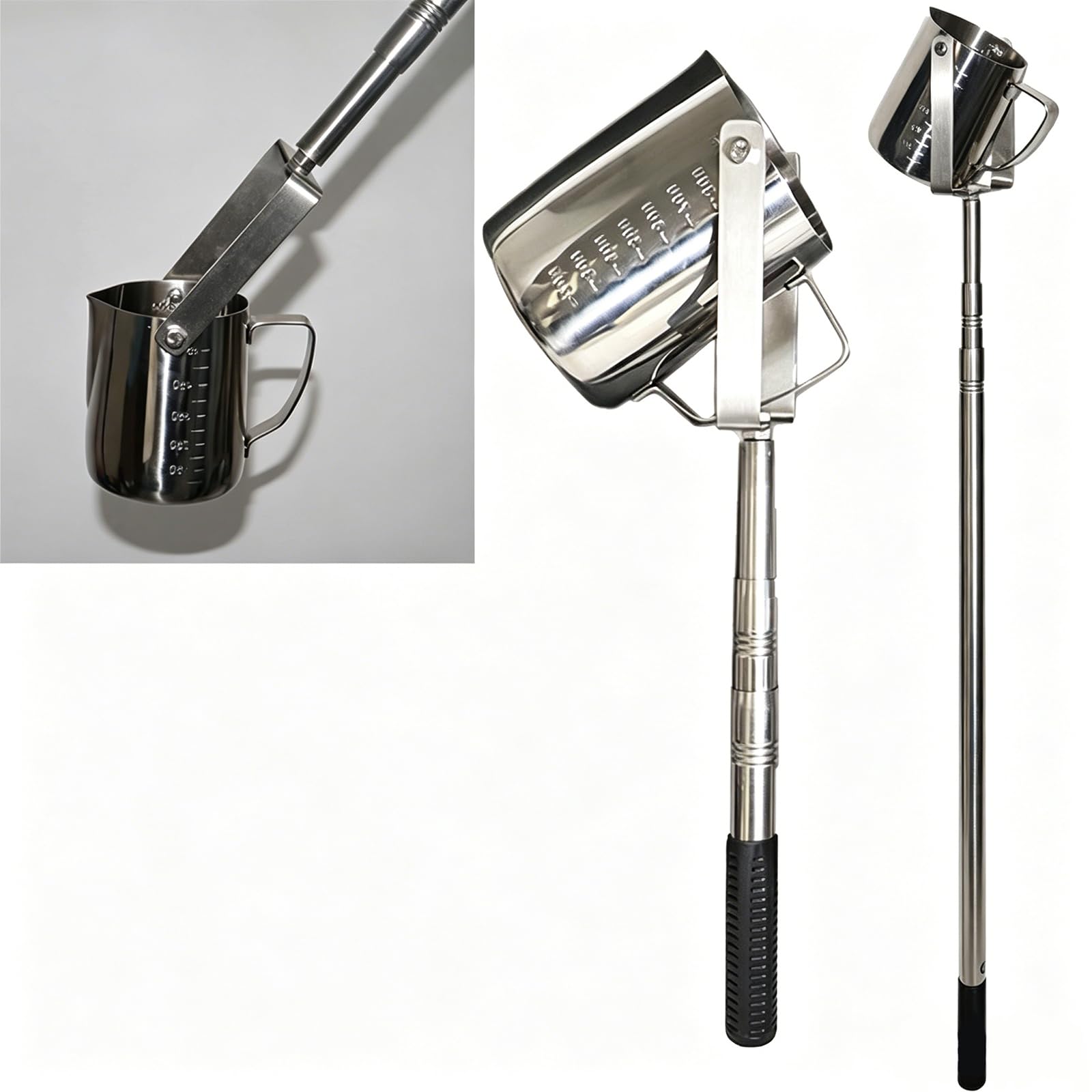 DPSXZMZ Telescopic Water Sampler Dipper, Stainless Steel Water Sampling Pole Vertical Swing Liquid Sampler Pole, Portable Mud Water Sampling Bucket, for Lake River Wellhead Reservoir,Silver,1.5m