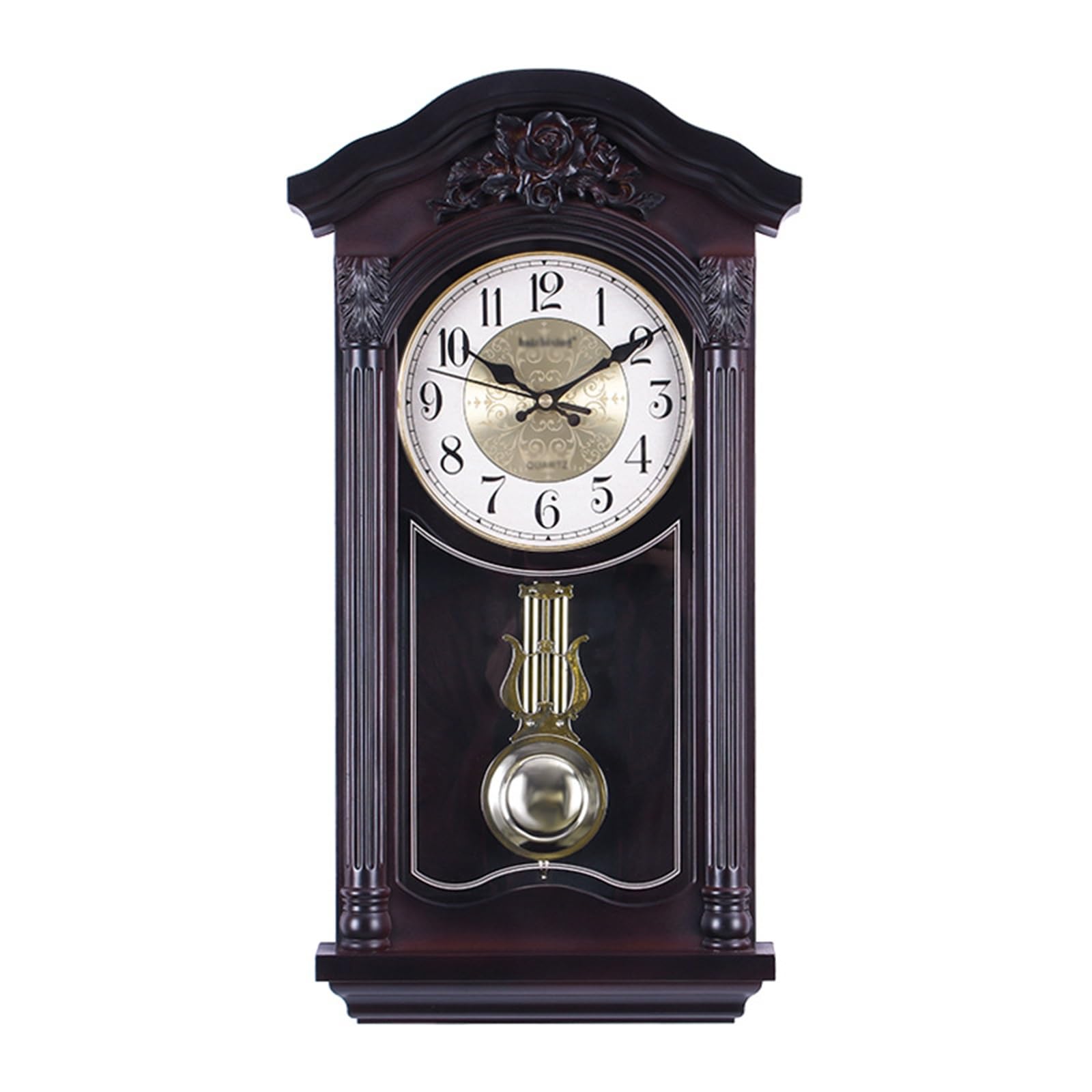 VNVFJKLO vintagewall clock, Silent Traditional Clock with Swinging Pendulum Chiming Wall, Retro Grandfather(Nero)