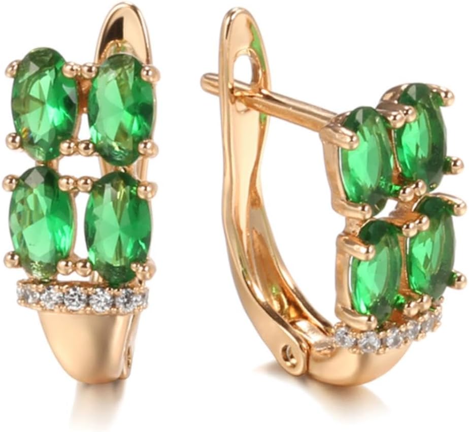 YAHOYA Luxury Earrings Fashion Jewelry Green Natural Zircon Stud Earring for Women Rose Gold Bridal Wedding Jewelry Gift